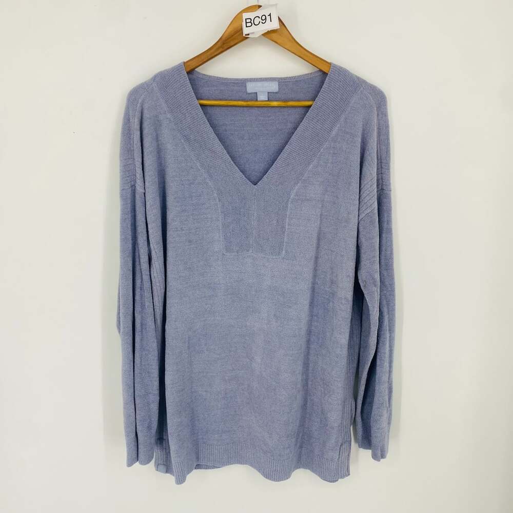 Barefoot Dreams CozyChic Ultra Lite V Neck Hi Low Pullover Women's Large Blue